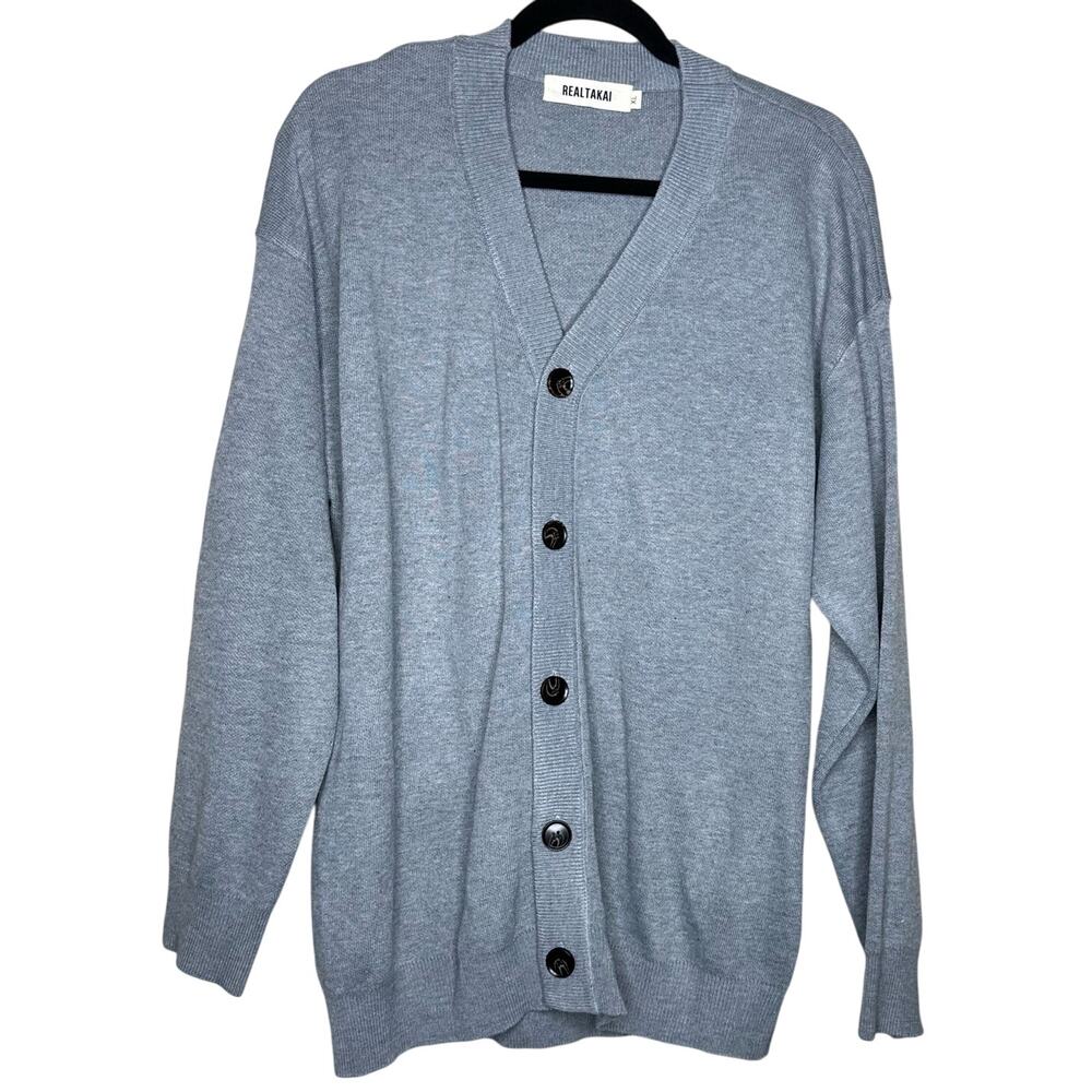 RealTakai RT 2511 Knitted Button Preppy Cardigan Sweater V-Neck Gray Sz XL NWOT